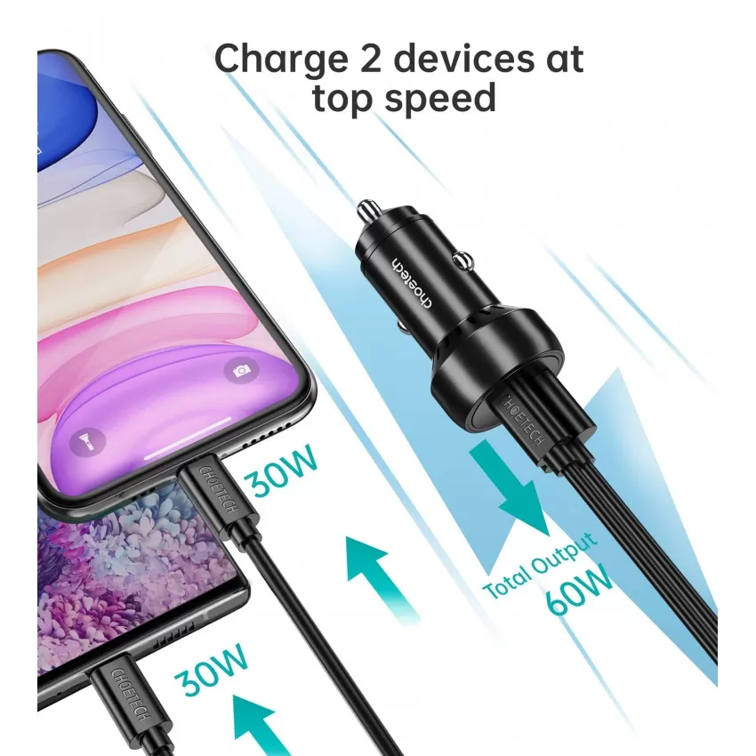 Autolaadija Choetech TC0014 USB-C/USB-A 60W must