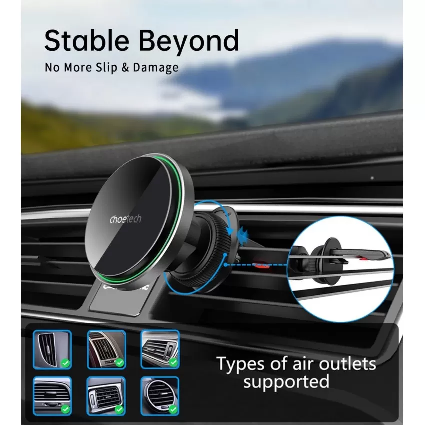 Auto lādētājs-turētājs Choetech T204-F MagSafe 15W melns