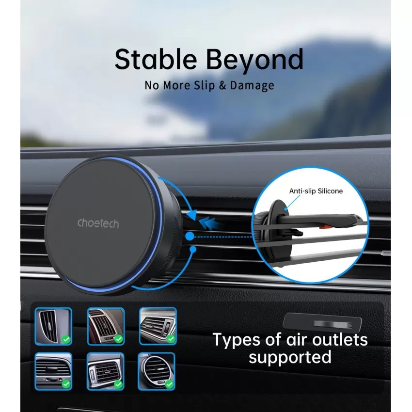 Auto lādētājs-turētājs Choetech T205-F MagSafe 15W melns