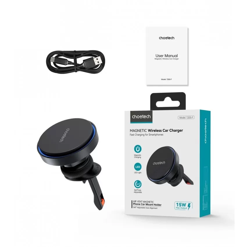 Auto lādētājs-turētājs Choetech T205-F MagSafe 15W melns
