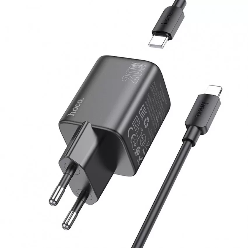Lādētājs Hoco N40 20W USB-C + USB-C to Lightning cable 1.0m melns