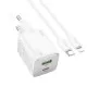 Laadija Hoco N41 20W GaN USB-A/USB-C + USB-C to Lightning cable 1.0m valge