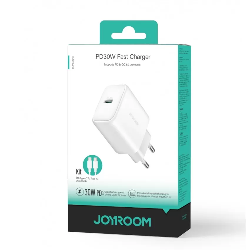 Lādētājs Joyroom JR-TCF24 30W USB-C + USB-C to USB-C cable 1.0m balts