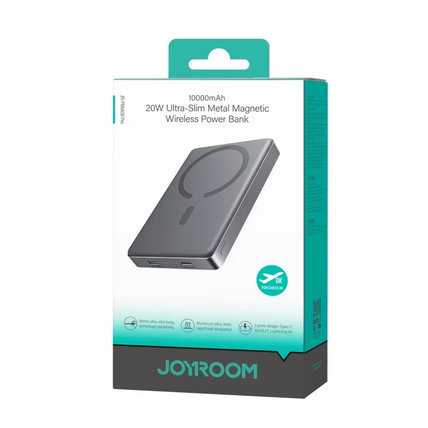 Arejais-akumulators Power Bank Joyroom JR-PBM08 Pro 20W Magnetic Wireless 10000mAh Space Grey
