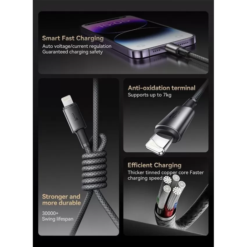 Laadimisjuhe Joyroom SA-50 USB-A to Lightning 3A 1.2m tumehall
