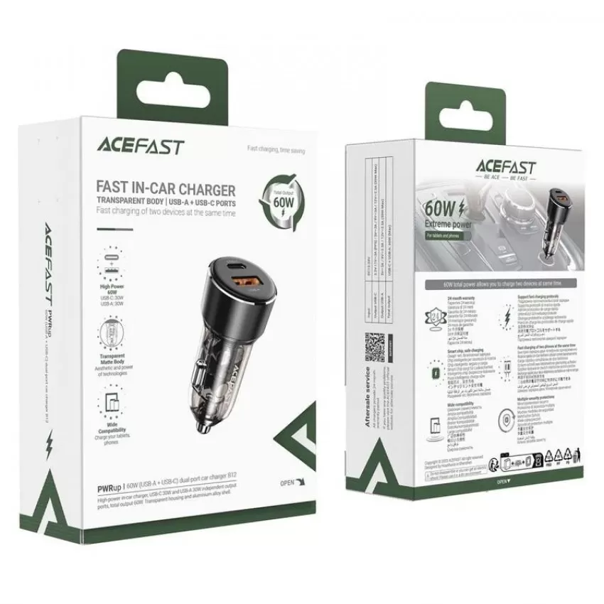 Autolaadija Acefast B12 60W USB-C/USB-A must