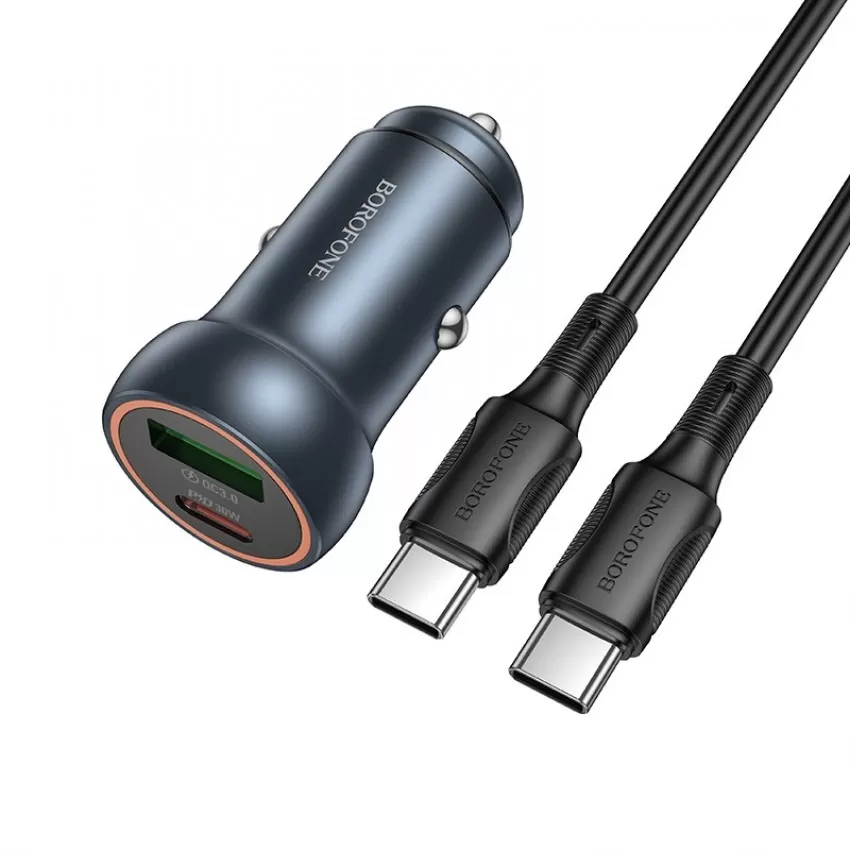 Autolaadija Borofone BZ32A USB-C/USB-A 30W + USB-C to Lightning cable hall
