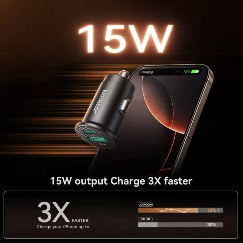 Auto lādētājs Joyroom JR-CCN16 USB-A/USB-C 15W melns