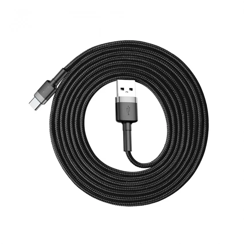 USB kabelis Baseus Cafule Type-C 2.0m 2A pelēks-melns CATKLF-CG1