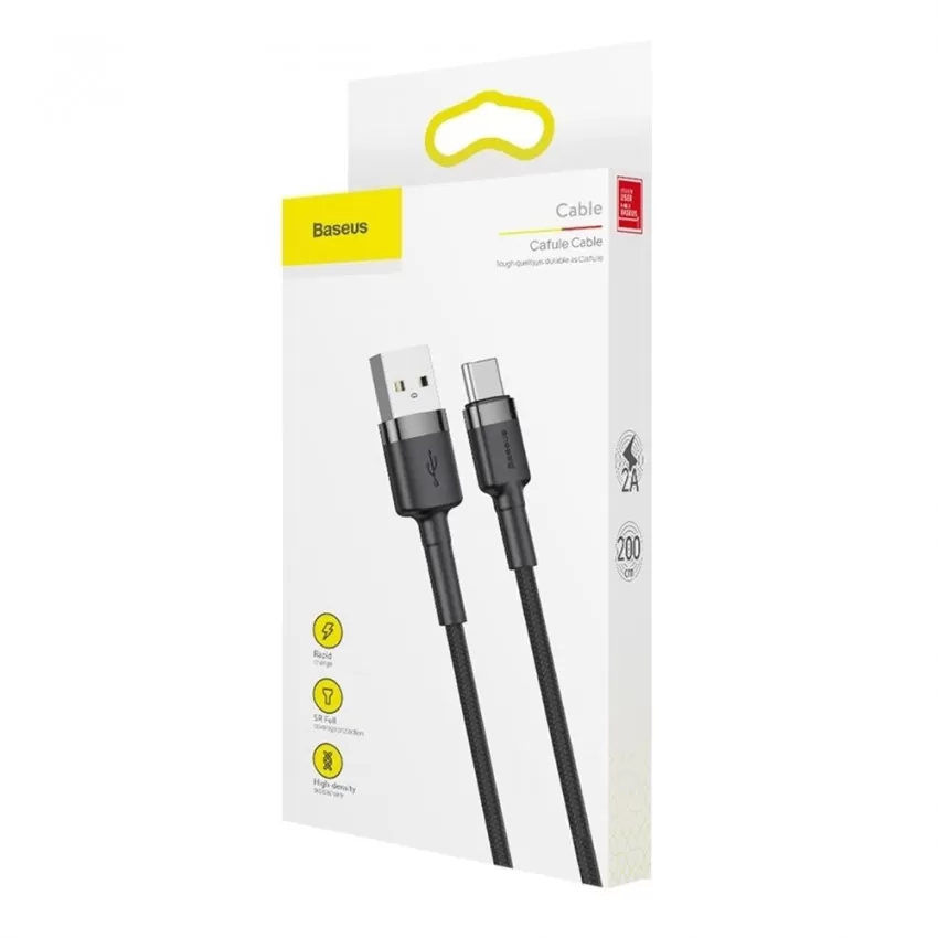 USB kabelis Baseus Cafule Type-C 2.0m 2A pelēks-melns CATKLF-CG1