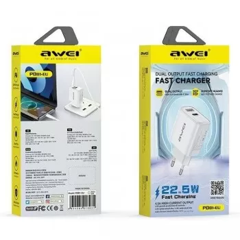 Lādētājs Awei PD81-EU 22.5W USB-A/USB-C balts