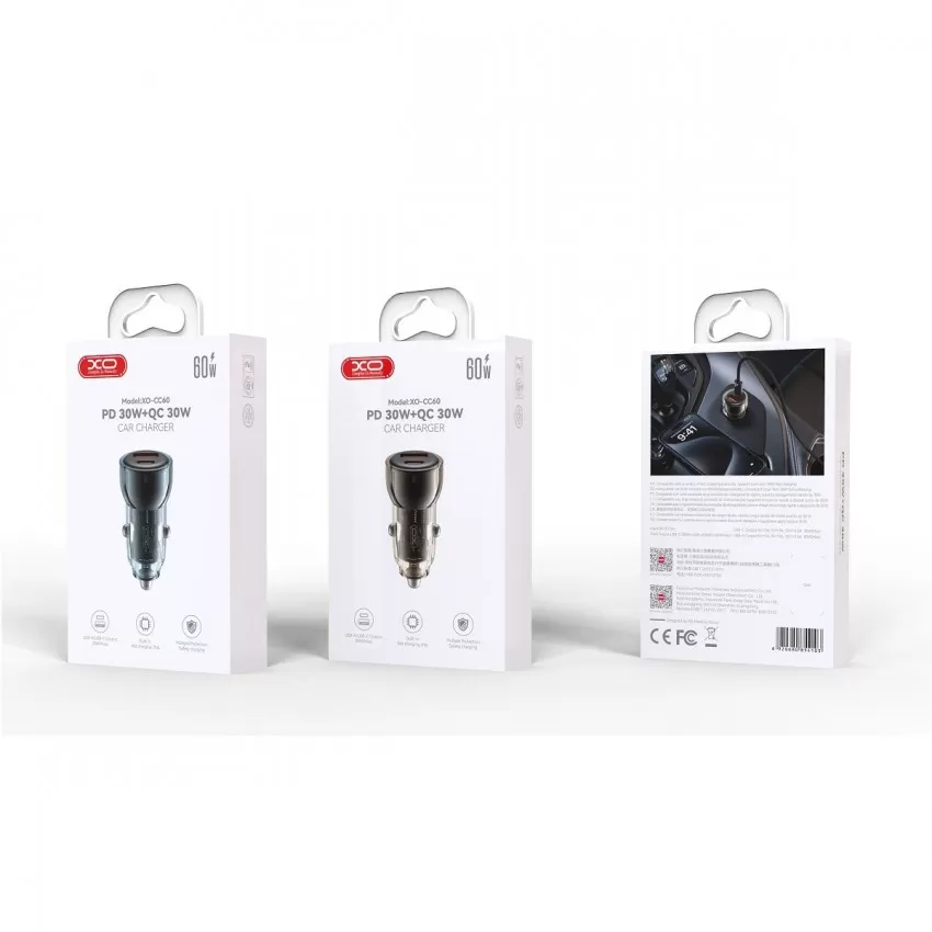 Auto lādētājs XO CC60 USB-A/USB-C 60W melns