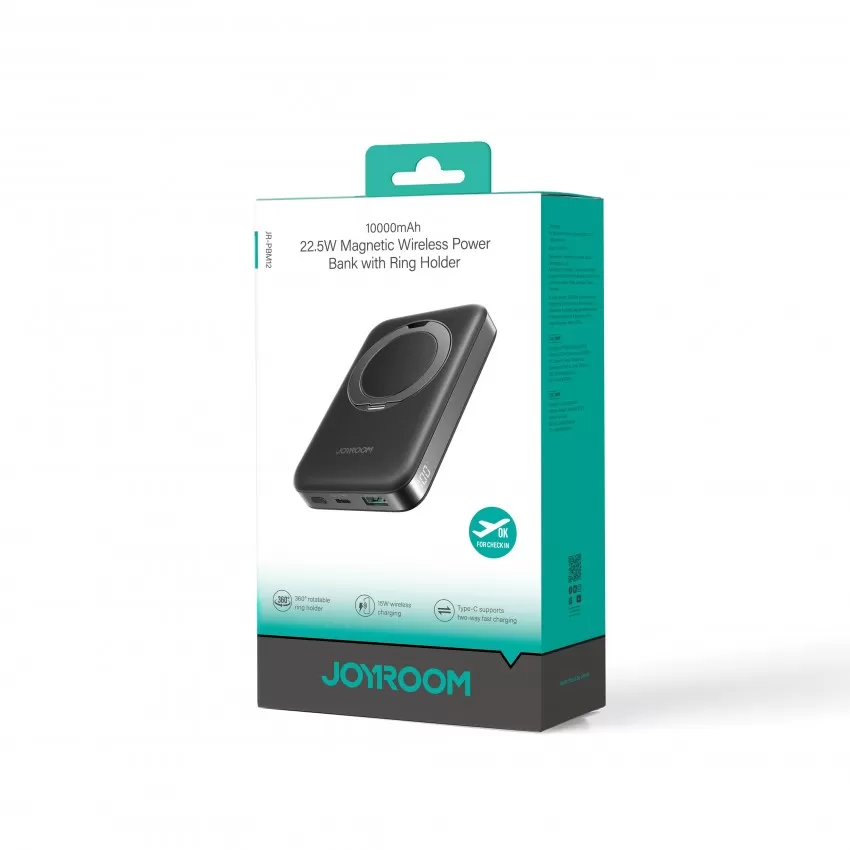 Arejais-akumulators Power Bank Joyroom JR-PBM12 22.5W Magnetic Wireless 10000mAh melns