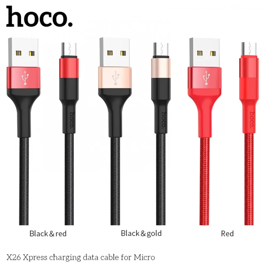 Laadimisjuhe Hoco X26 microUSB 1.0m must-kuld
