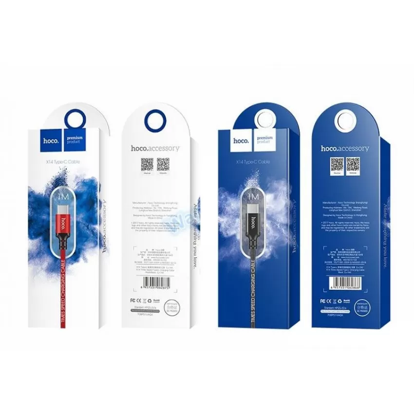 USB kabelis Hoco X14 Lightning, sarkans-melns 1.0m