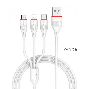 USB kabelis Borofone BX17 3in1 microUSB-Lightning-Type-C balts