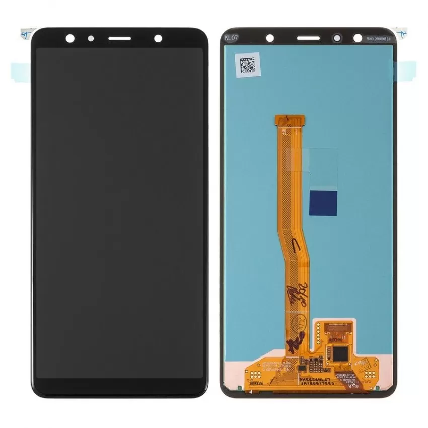 Displejs Samsung A750 A7 2018 ar skārienjūtīgo paneli melns OLED