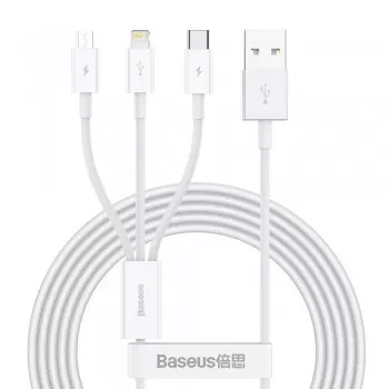 Kabelis Baseus Superior no USB uz microUSB+Lightning+Type-C 3.5A 1.5m balts CAMLTYS-02