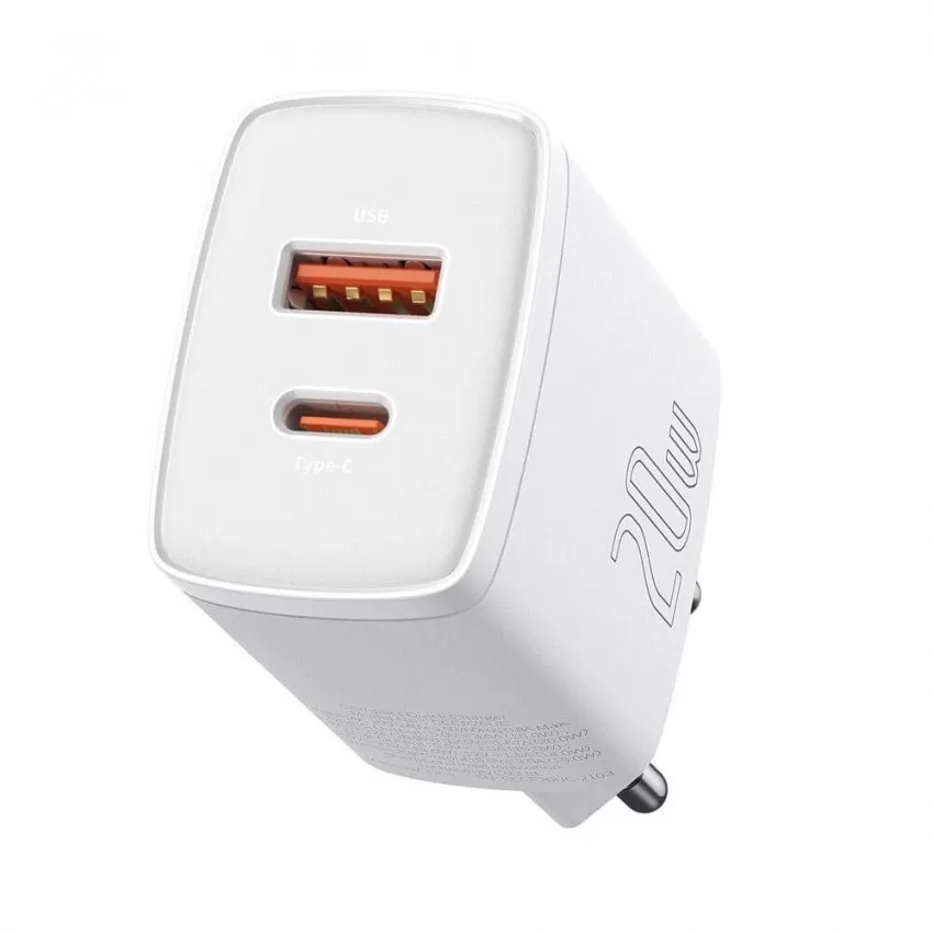 Lādētājs Baseus Compact Quick Charger 20W USB-C/USB-A balts CCXJ-B02