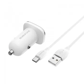 Auto lādētājs Borofone BZ12A QC3.0 USB + Type-C balts
