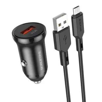 Auto lādētājs Borofone BZ18 Quick Charge 3.0 18W + MicroUSB melns