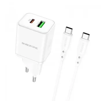 Lādētājs Borofone BN7 20W USB-C/USB-A + USB-C to USB-C cable 1.0m balts