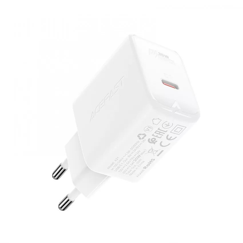 Lādētājs Acefast A21 30W GaN USB-C balts