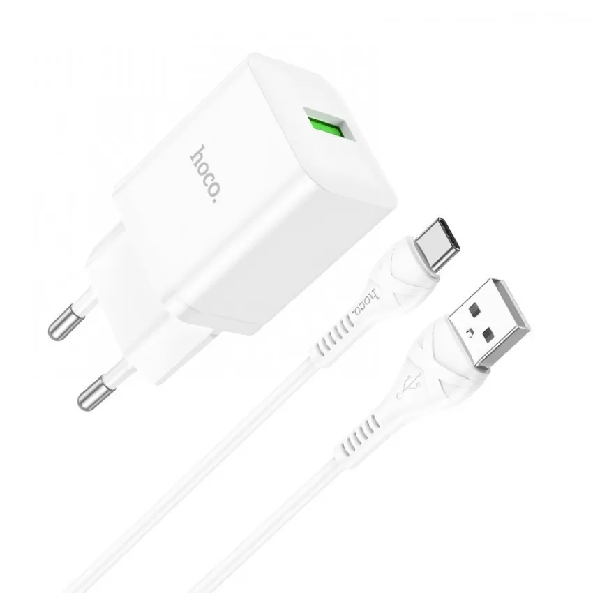Lādētājs Hoco N26 18W USB-A + USB-A to USB-C cable 1.0m balts