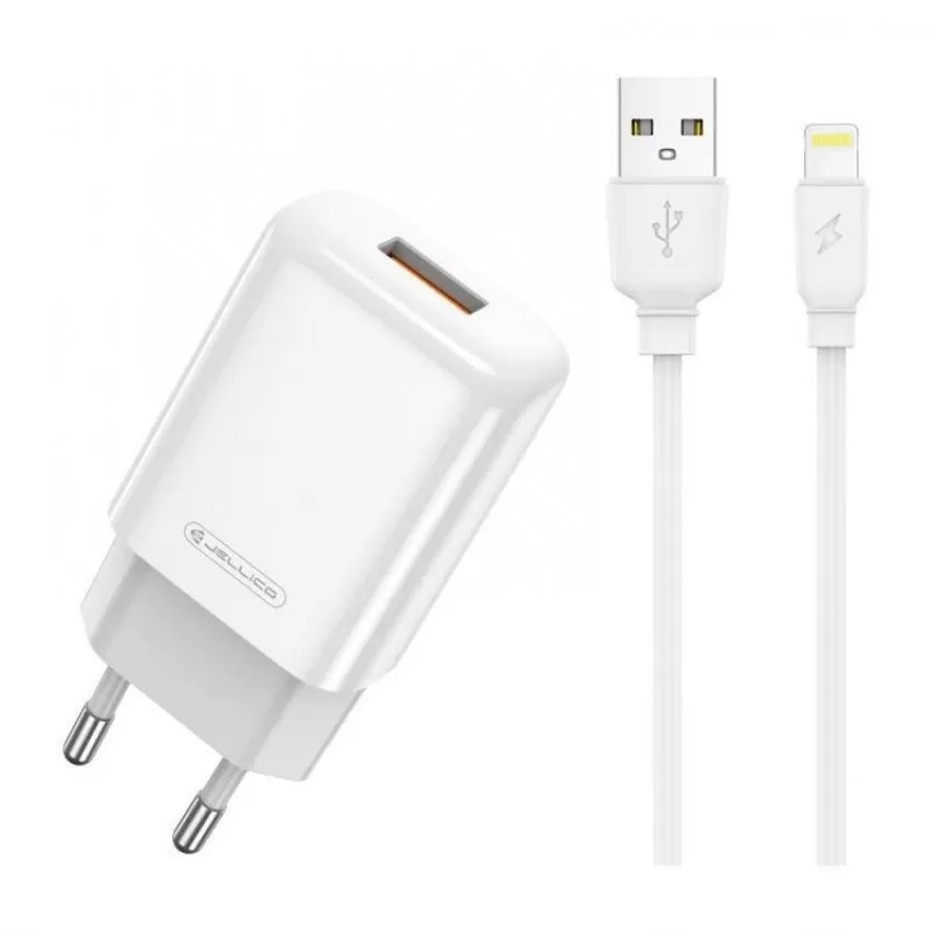 Lādētājs Jellico EU01 2.4A USB-A + USB-A to Lightning cable 1.0m balts