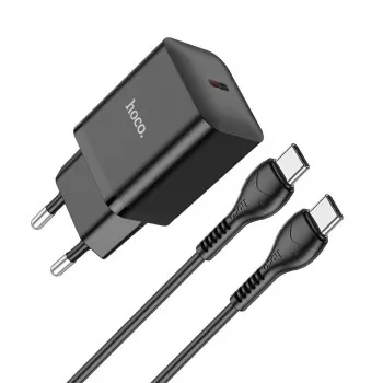Lādētājs Hoco N27 20W USB-C + USB-C to USB-C cable 1.0m melns
