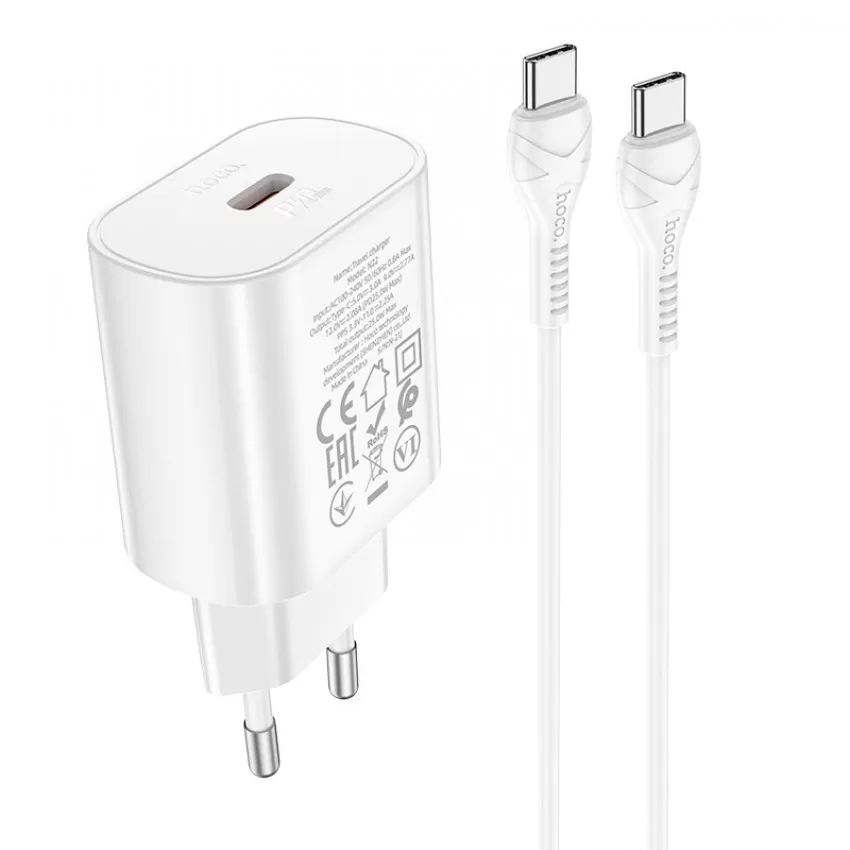 Lādētājs Hoco N22 25W USB-C + USB-C to USB-C cable 1.0m balts