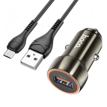 Auto lādētājs Hoco Z46 USB-A 18W QC3.0 + MicroUSB pelēks