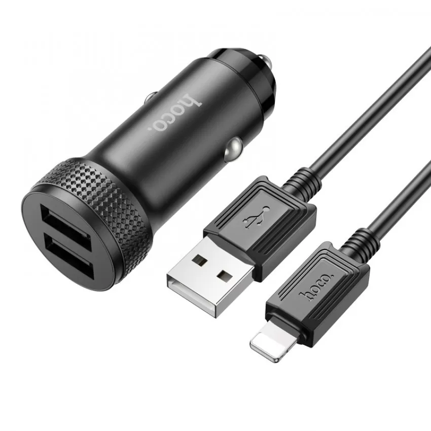 Autolaadija Hoco Z49 2xUSB-A + Lightning must