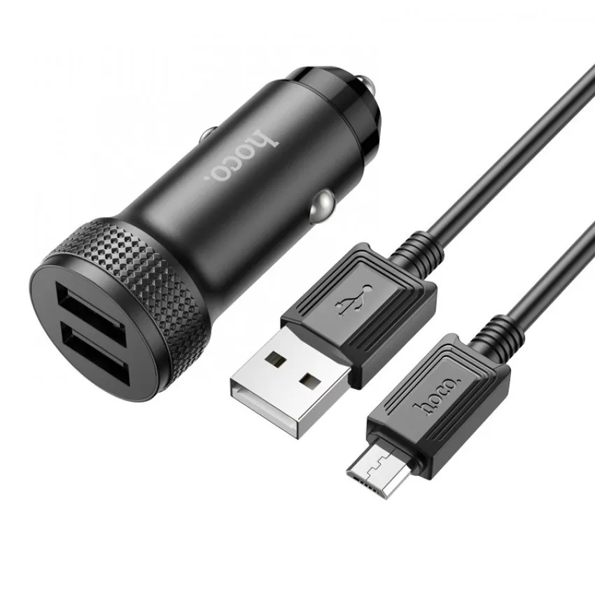 Auto lādētājs Hoco Z49 2xUSB-A + MicroUSB melns