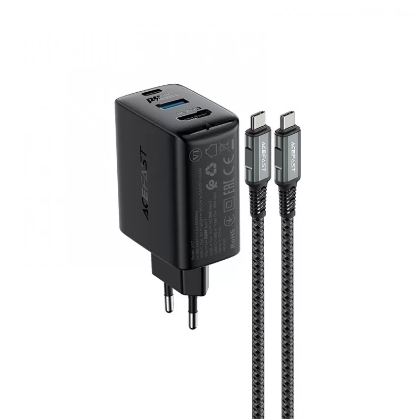 Lādētājs Acefast A17 65W GaN USB-C/USB-A/HDMI melns