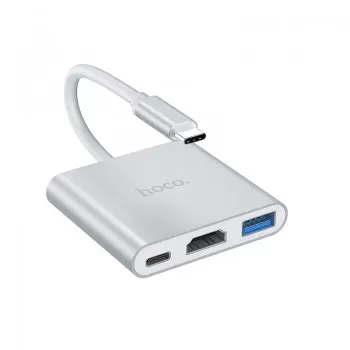 Parveidotājs Hoco HB14 Type-C to USB-A+HDMI+Type-C sudraba krāsa