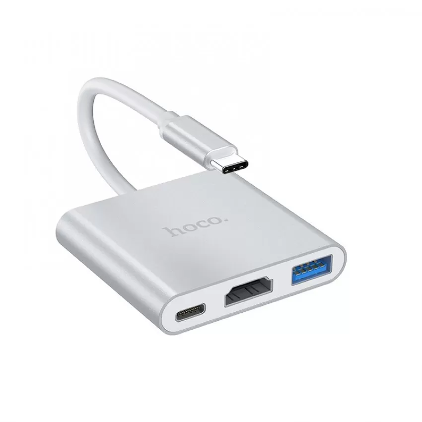 Parveidotājs Hoco HB14 Type-C to USB-A+HDMI+Type-C sudraba krāsa