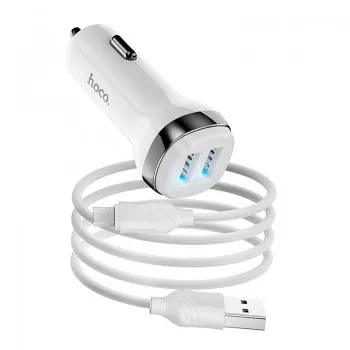 Auto lādētājs Hoco Z40 Superior Dual Port + MicroUSB balts