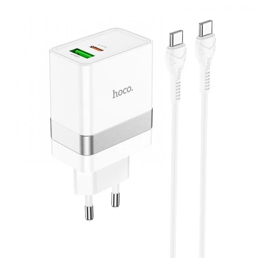 Lādētājs Hoco N21 30W USB-C/USB-A + USB-C to USB-C cable 1.0m balts