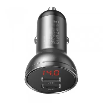 Auto lādētājs Baseus Digital Display 24W 2xUSB-A melns CCBX-0G