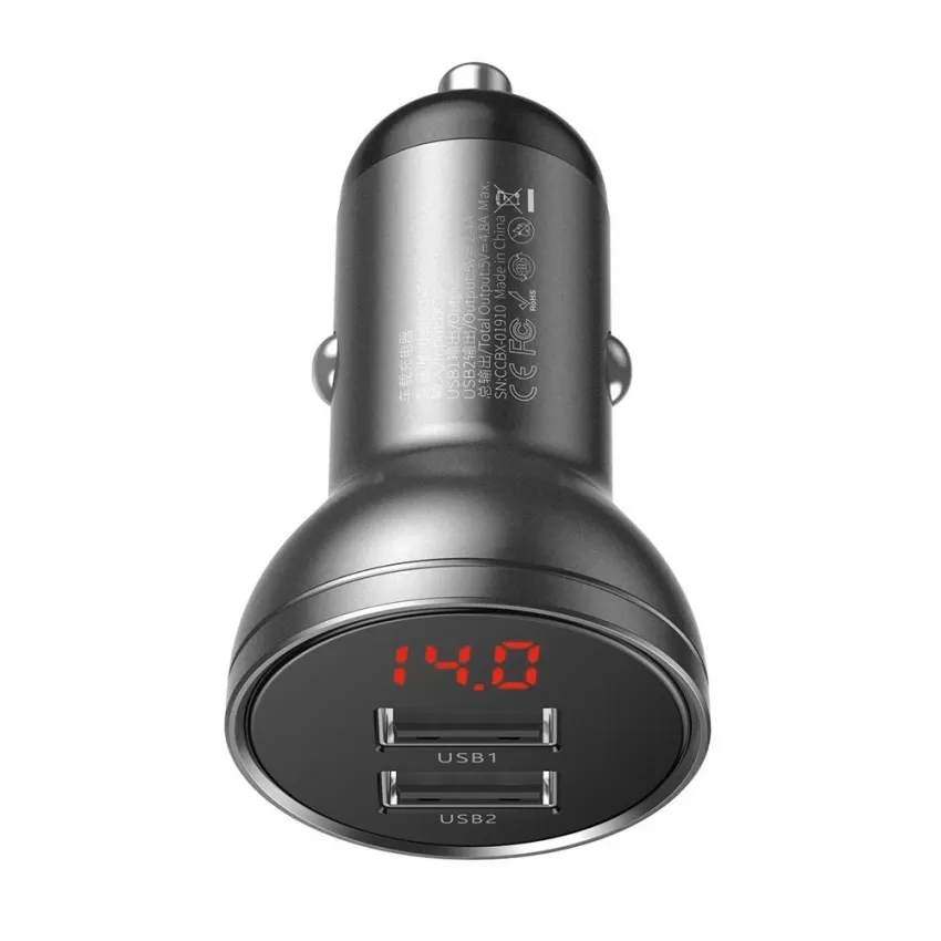 Auto lādētājs Baseus Digital Display 24W 2xUSB-A melns CCBX-0G