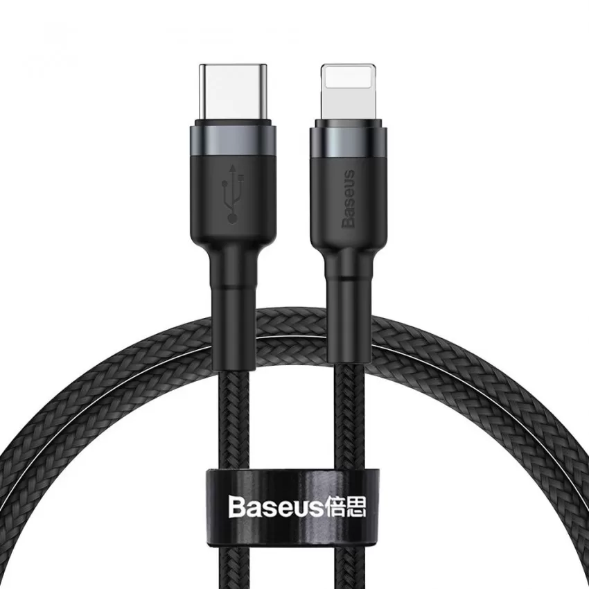 USB kabelis Baseus Cafule PD20W Type-C to Lightning 1.0m pelēks-melns CATLKLF-G1