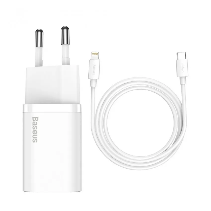 Lādētājs Baseus Super Si 20W USB-C + USB-C to Lightning cable 1.0m balts TZCCSUP-B02