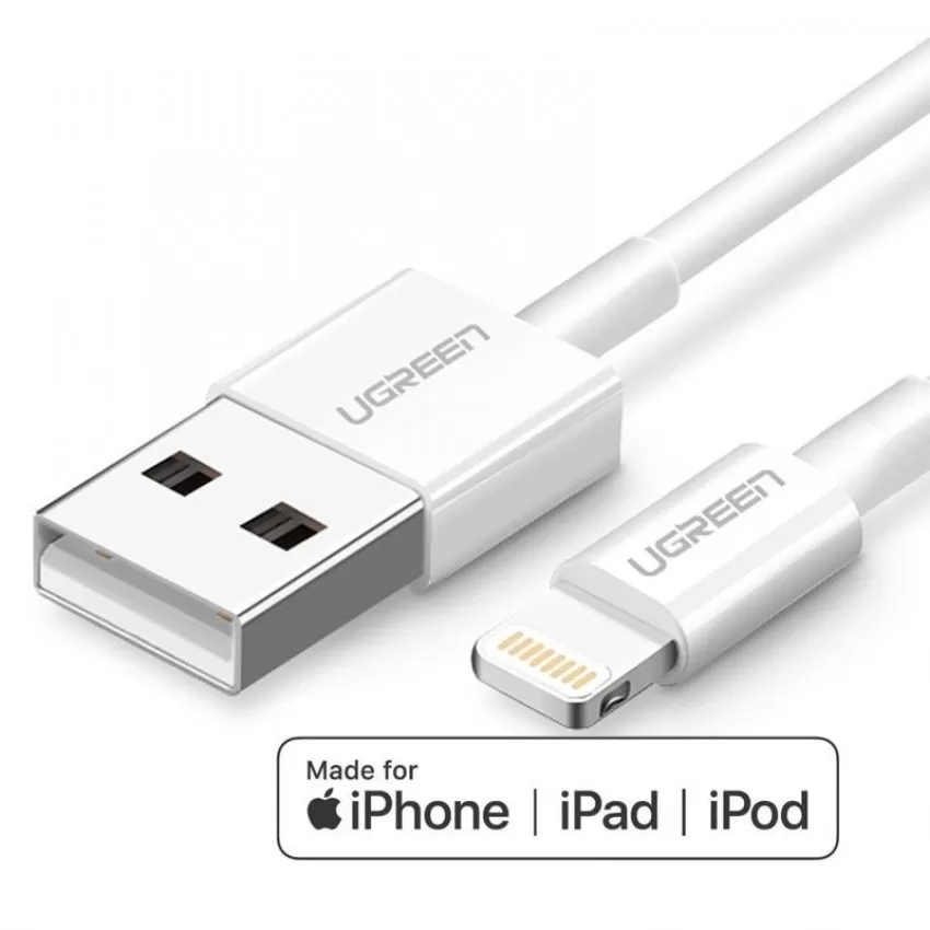 USB kabelis Ugreen US155 MFi USB to Lightning 2.4A 1.0m balts