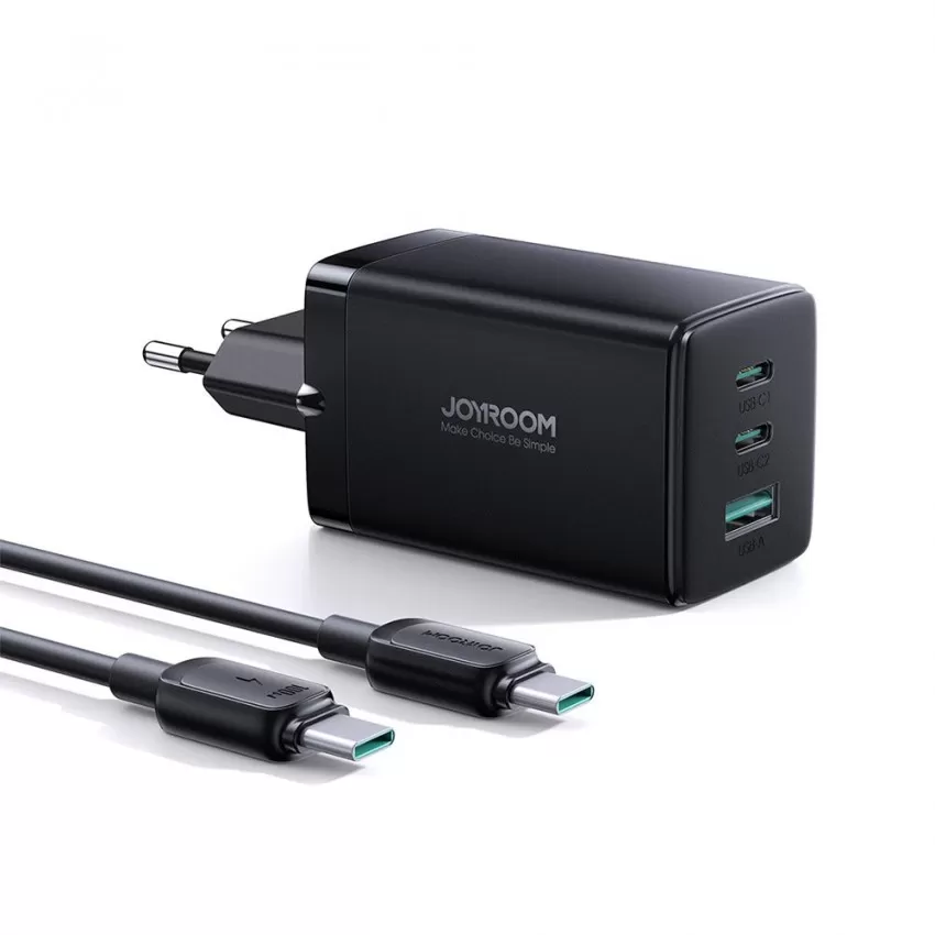 Laadija Joyroom JR-TCG01 65W GaN 2xUSB-C/USB-A + USB-C to USB-C cable 1.2m must