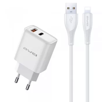 Charger Awei PD81L-EU 22.5W USB-A/USB-C + USB to Lightning cable 1.0m white
