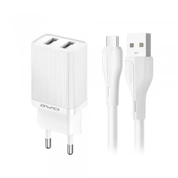 Lādētājs Awei C15T-EU 10W 2xUSB-A + USB-A to USB-C cable 1.0m balts