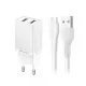 Lādētājs Awei C15T-EU 10W 2xUSB-A + USB-A to USB-C cable 1.0m balts
