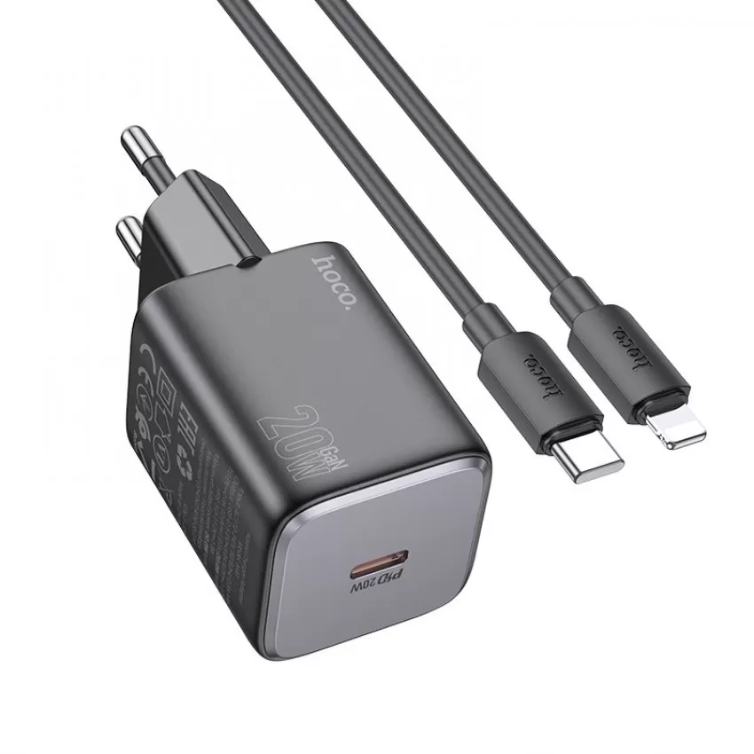 Lādētājs Hoco N40 20W USB-C + USB-C to Lightning cable 1.0m melns