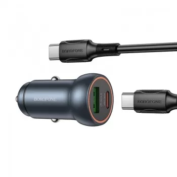 Auto lādētājs Borofone BZ32A USB-C/USB-A 30W + USB-C to Lightning cable pelēks
